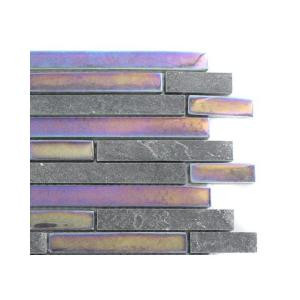 Splashback Tile Tectonic Harmony Black Slate And Rainbow Black Glass Tiles - 6 in. x 6 in. Tile Sample