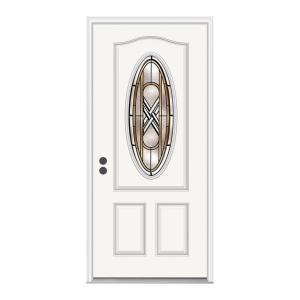 JELD-WEN Ascot 3/4-Lite Brilliant White Fiberglass Entry Door