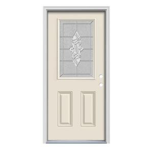 JELD-WEN Langford 1/2 Lite Primed White Steel Entry Door with Nickel Caming and Brickmold