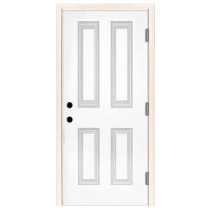 Steves & Sons Premium 4-Panel Primed White Steel Entry Door with 36 in. Left-Hand Outswing and 4 in. Wall