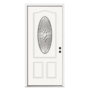 JELD-WEN Kingston 3/4-Lite Oval Primed White Steel Entry Door with Brickmold