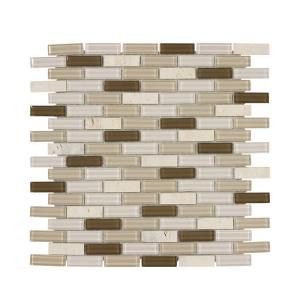 Jeffrey Court Outback Mini Brick 11.875 in. x 12.75 in. Glass/Travertine Mosaic Wall Tile
