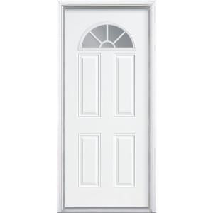 Masonite Premium Fan Lite Primed Steel Entry Door with Brickmold