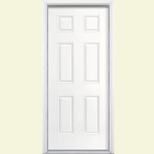Masonite 6-Panel Painted Smooth Fiberglass Entry Door with Brickmold