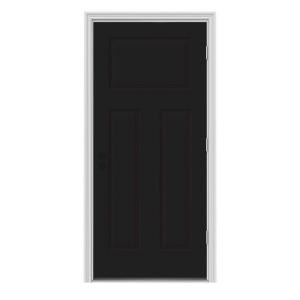 JELD-WEN Craftsman 3-Panel Painted Steel Entry Door with Brickmold