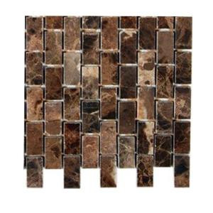 Splashback Tile Rich Dark Emperador 1/2 in. x 1 in. Marble Mosaic Tile - 6 in. x 6 in. Tile Sample