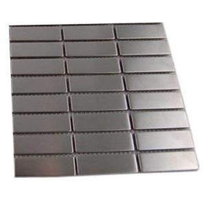 Splashback Tile Stainless Steel 1/2 in. x 2 in. Metal Tile Stacked Pattern - 6 in. x 6 in. Tile Sample