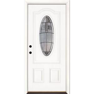 Feather River Doors Rochester Patina 3/4 Oval Lite Primed Smooth Fiberglass Entry Door
