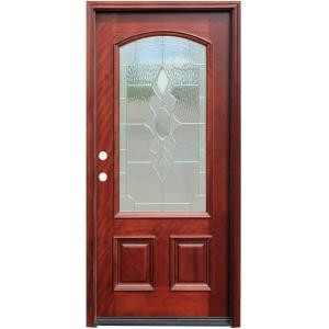 Pacific Entries Traditional 3/4 Arch Lite Stained Mahogany Wood Entry Door with 6 in. Wall Series