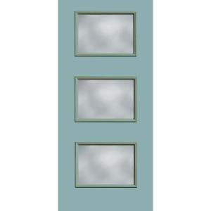 Builder's Choice 3 Lite Clear Glass Painted Fiberglass Surf Blue Entry Door with Brickmould