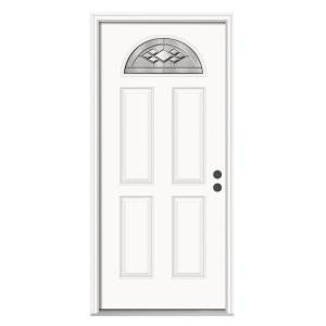 JELD-WEN Kingston Fan Lite Primed White Steel Entry Door with Brickmold