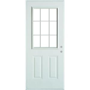 Stanley Doors Colonial 9 Lite 2-Panel Painted Steel Entry Door with Internal Grille and Brickmould