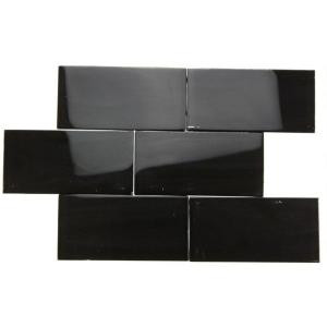 Splashback Tile Contempo Classic Black Polished 3 in. x 6 in. Glass Subway Floor and Wall Tile
