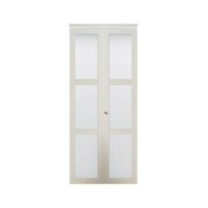 TRUporte 3080 Series 36 in. x 80 in. 3-Lite Tempered Frosted Glass Composite White Interior Bifold Closet Door