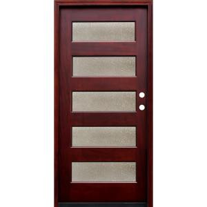 Pacific Entries Contemporary 5 Lite Seedy Stained Wood Mahogany Entry Door with 6 Wall Series