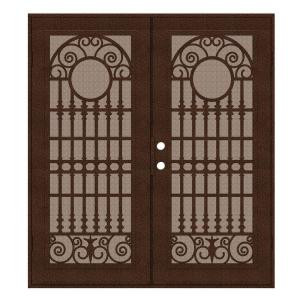 Unique Home Designs Spaniard 72 in. x 80 in. Copper Right-active Surface Mount Aluminum Security Door with Desert Sand Perforated Screen