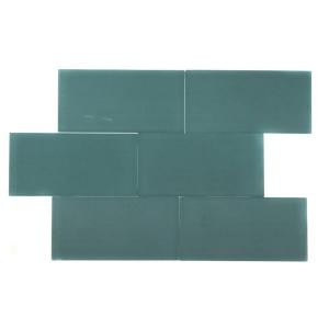 Splashback Tile Contempo Turquoise Frosted 3 in. x 6 in. Glass Subway Floor and Wall Tile
