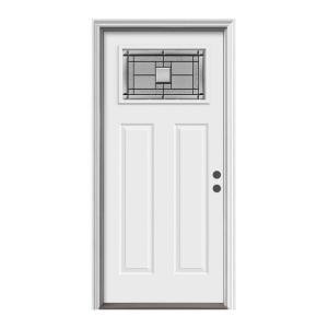 JELD-WEN Premium Monterey Craftsman Primed White Steel Entry Door with Brickmold