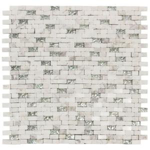Jeffrey Court 12 in. x 12-3/4 in. Vision Mini Brick Glass/White Marble Mosaic Wall Tile