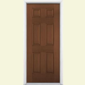 Masonite 6-Panel Carmel Fir Grain Textured Fiberglass Entry Door with Brickmold
