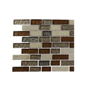 Splashback Tile Suede Shoe Brick Pattern 1/2 in. x 2 in. Marble And Glass Tile - 6 in. x 6 in. Tile Sample