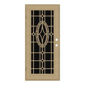 Unique Home Designs Modern Cross 32 in. x 80 in. Desert Sand Left-Hand Surface Mount Aluminum Security Door with Charcoal Insect Screen