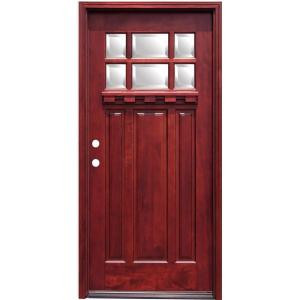 Pacific Entries Craftsman 6 Lite Stained Mahogany Wood Entry Door with Dentil Shelf 6 in. Wall Series