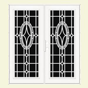 Unique Home Designs Modern Cross 60 in. x 80 in. White Right-Hand Recess Mount Aluminum Security Door with Black Perforated Screen