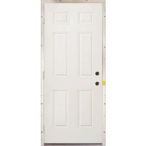Milliken 32 in. x 80 in. 6-Panel Primed Steel White Prehung Left-Hand Inswing Security Entry Door