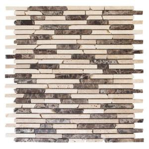 Jeffrey Court English Stone Emperador 11 in. x 12.25 in. Travertine and Marble Mosaic Wall Tile