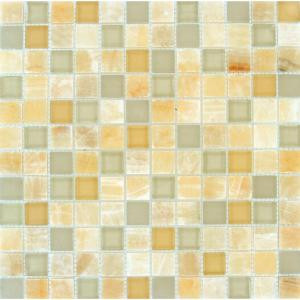 MS International Honey Ivory Onyx Blend 1 in. x 1 in. Glass Wall Tile