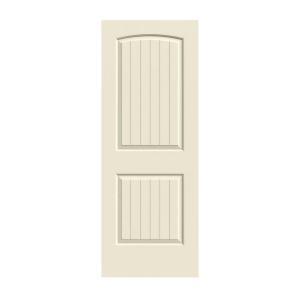JELD-WEN Smooth 2-Panel Arch Top V-Groove Solid Core Primed Molded Interior Door Slab