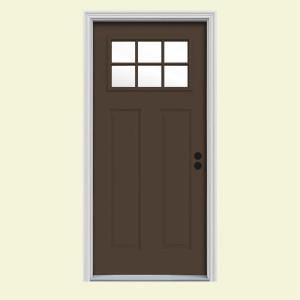 JELD-WEN Craftsman 6-Lite Painted Steel Entry Door with Brickmould
