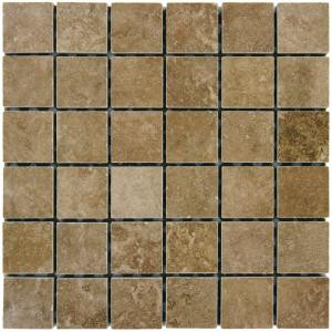 MS International Travertino Walnut 12 in. x 12 in. x 9 mm Glazed Porcelain Mosaic Floor and Wall Tile