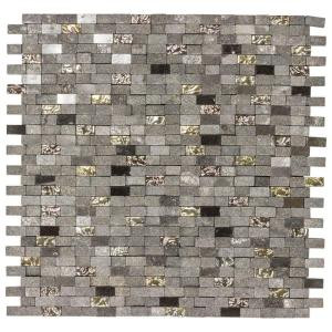 Jeffrey Court 12 in. x 12-1/2 in. Mystical Mini Brick Glass/Black Marble Mosaic Wall Tile