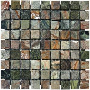 MS International Verde Amazonia 1 in. x 1 in. Mosaic Tumbled Marble Floor & Wall Tile