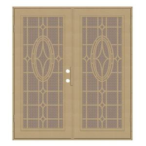 Unique Home Designs Modern Cross 60 in. x 80 in. Desert Sand Left-Hand Surface Mount Security Door with Desert Sand Perforated Screen
