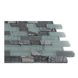 Splashback Tile Paris Rain Blend Brick Pattern 1/2 in. x 2 in. Marble And Glass Tile Bricks - 6 in. x 6 in. Tile Sample