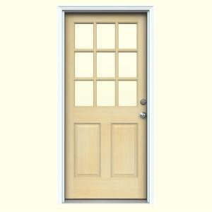 JELD-WEN 9-Lite Unfinished Hemlock Entry Door with Primed White AuraLast Jamb and Brickmold