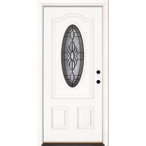 Feather River Doors Sapphire Patina 3/4 Oval Lite Primed Smooth Fiberglass Entry Door