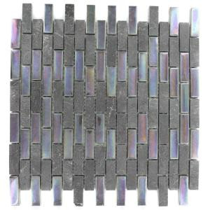 Splashback Tile Tectonic Brick Black Slate And Rainbow Black 12 in. x 12 in. Glass Mosaic Floor and Wall Tile