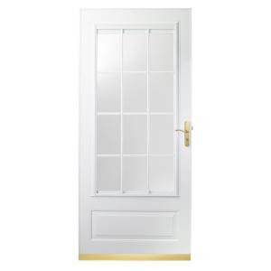EMCO 400 Series 36 in. White Aluminum Colonial Self-Storing Storm Door with Brass Hardware