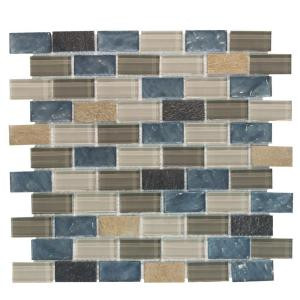 Jeffrey Court Heritage Ocean Brick 13.375 in. x 11.75 in. Glass and Quartz Mosaic Wall Tile