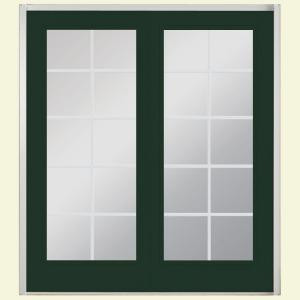 Masonite 72 in. x 80 in. Conifer Right-Hand 10 Lite Fiberglass Patio Door with No Brickmold in Vinyl Frame