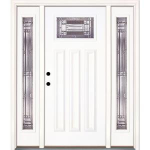 Feather River Doors Preston Zinc Craftsman Primed Smooth Fiberglass Entry Door with Sidelites