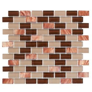 Jeffrey Court Bronze Shell Brick 12.5 in. x 10.5 in. Glass Mosaic Wall Tile