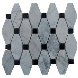 Splashback Tile Artois Pattern White Carrera With Black Dot 12 in. x 12 in. Marble Mosaic Floor and Wall Tile