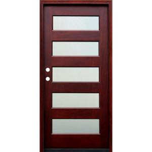 Pacific Entries Contemporary 5 Lite Mistlite Stained Wood Mahogany Entry Door with 6 Wall Series