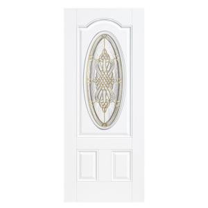 Masonite New Haven Three Quarter Oval Lite Primed Smooth Fiberglass Entry Door with No Brickmold