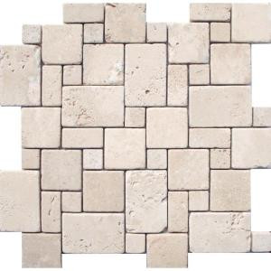 MS International 12 In. x 12 In. Ivory Mini Versaille Pattern Travertine Mosaic Floor & Wall Tile